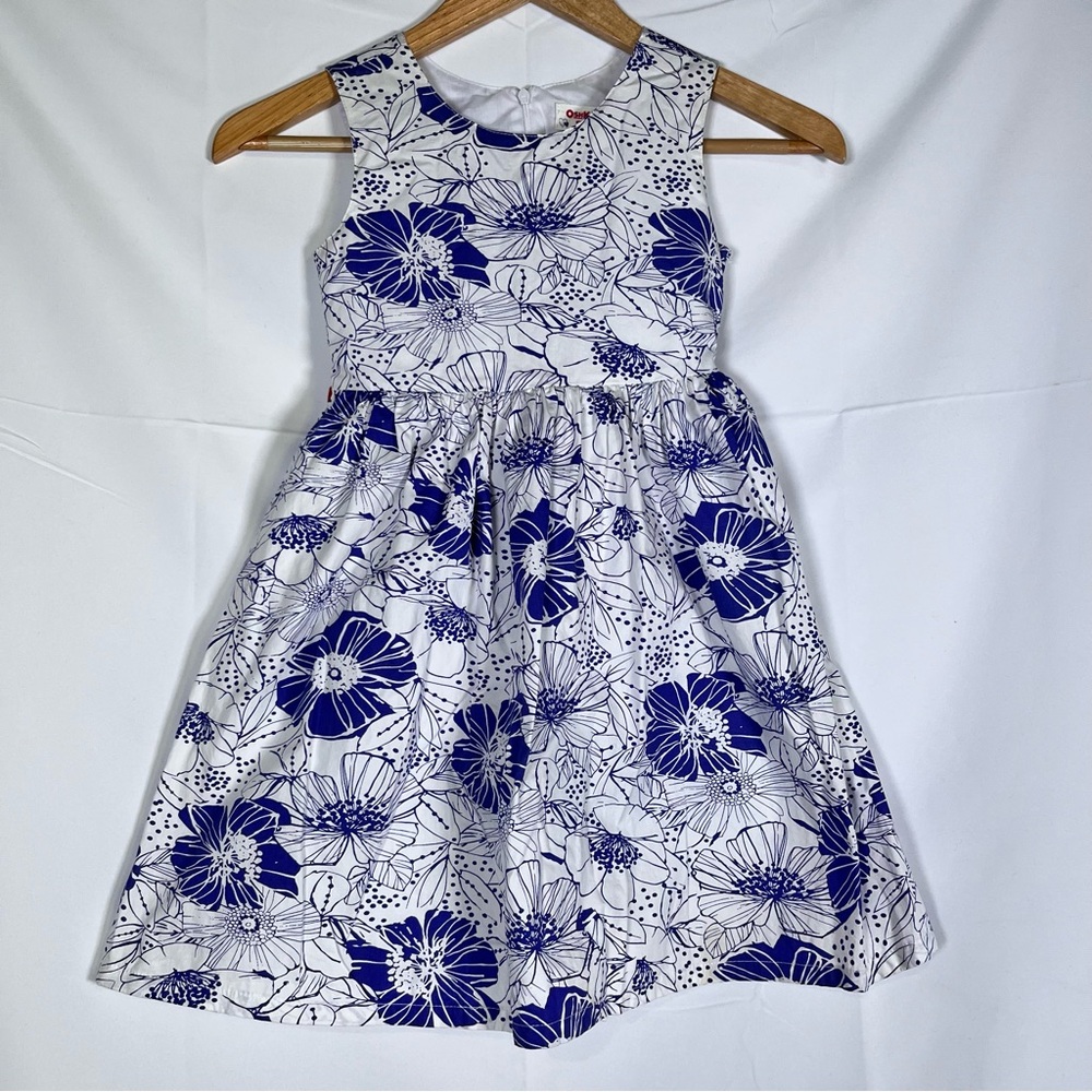 Vintage OshKosh B’gosh Girls 8 Floral Dress Blue White Sleeveless Summer Dress‎